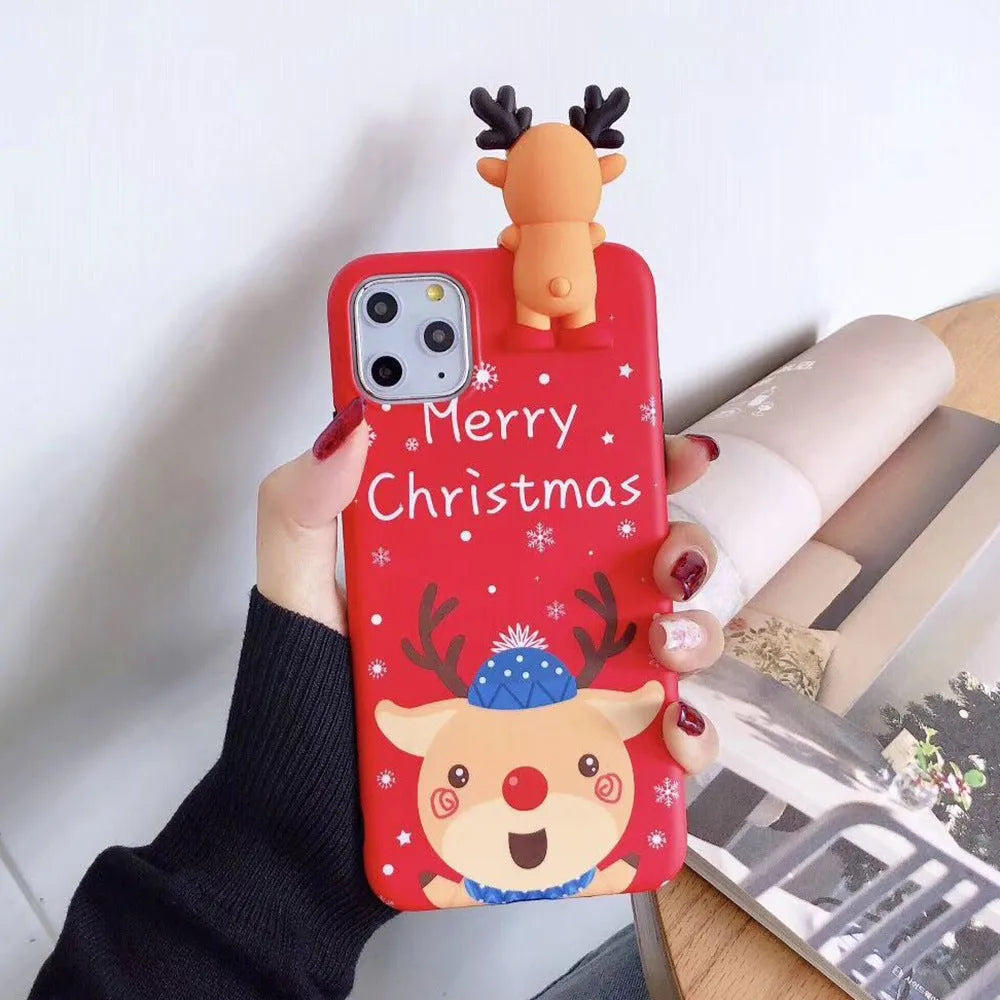 Christmas-themed silicone phone case for iPhone with festive design in four colour options