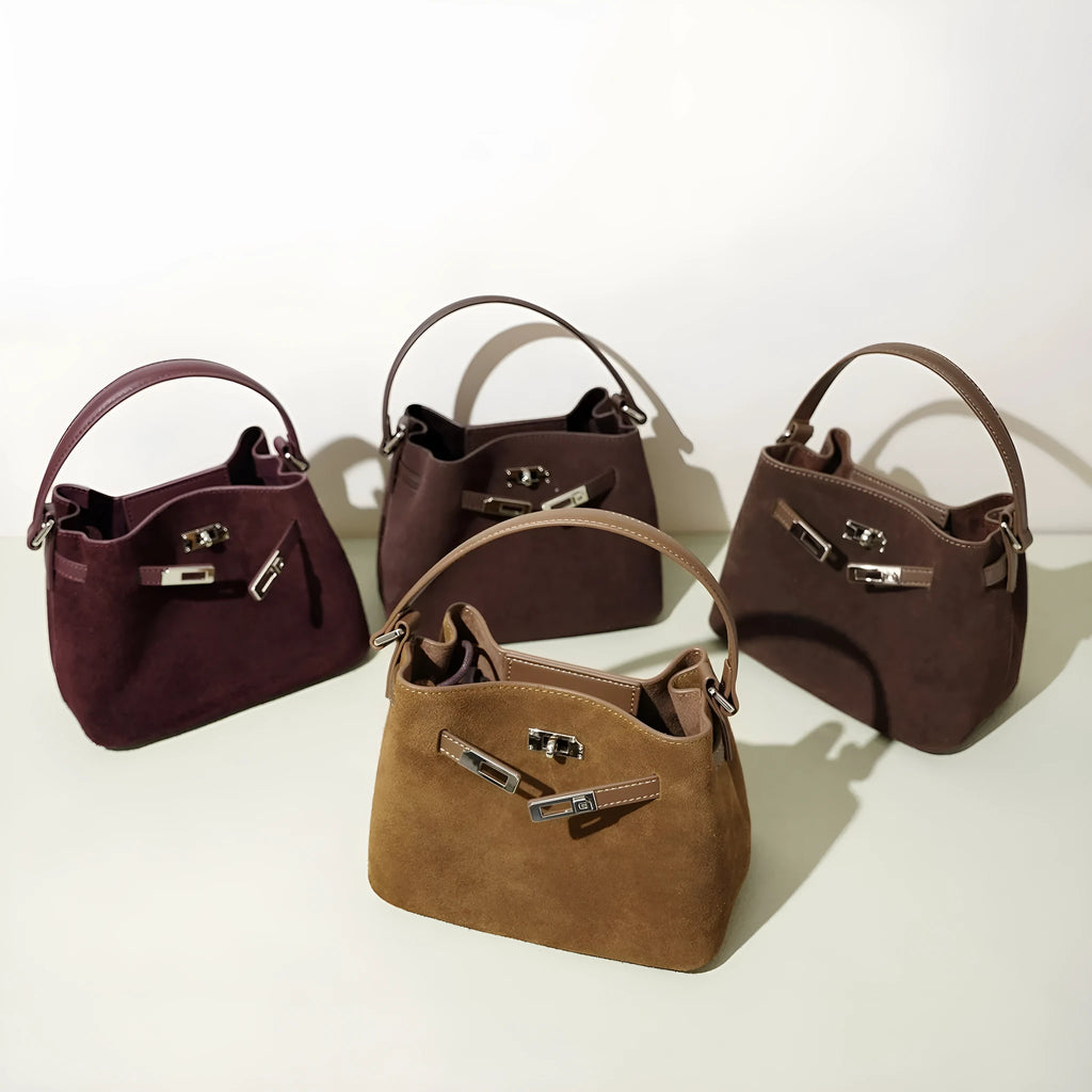 Cortical women's spliced casual crossbody bag in genuine leather suede, vertical square shape, solid colour