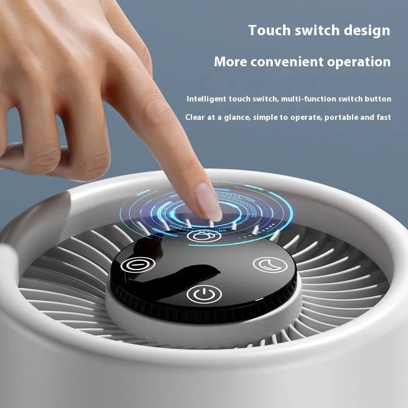 White desktop air purifier with USB cable for formaldehyde and odour removal in small rooms
