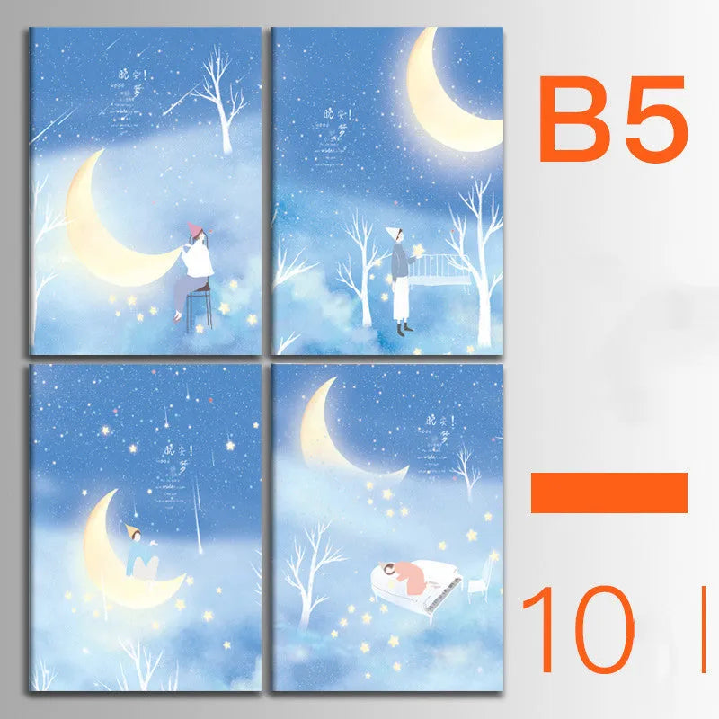 Ten soft cover thread-bound notebooks in A5 and B5 sizes with various designs