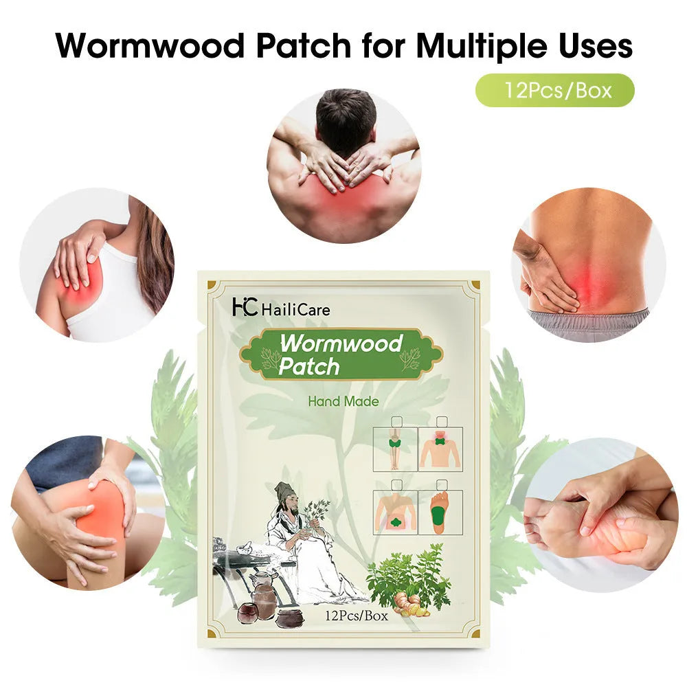 Chinese mugwort herbal patches pack with 12 stickers for knee, lumbar, cervical and foot application