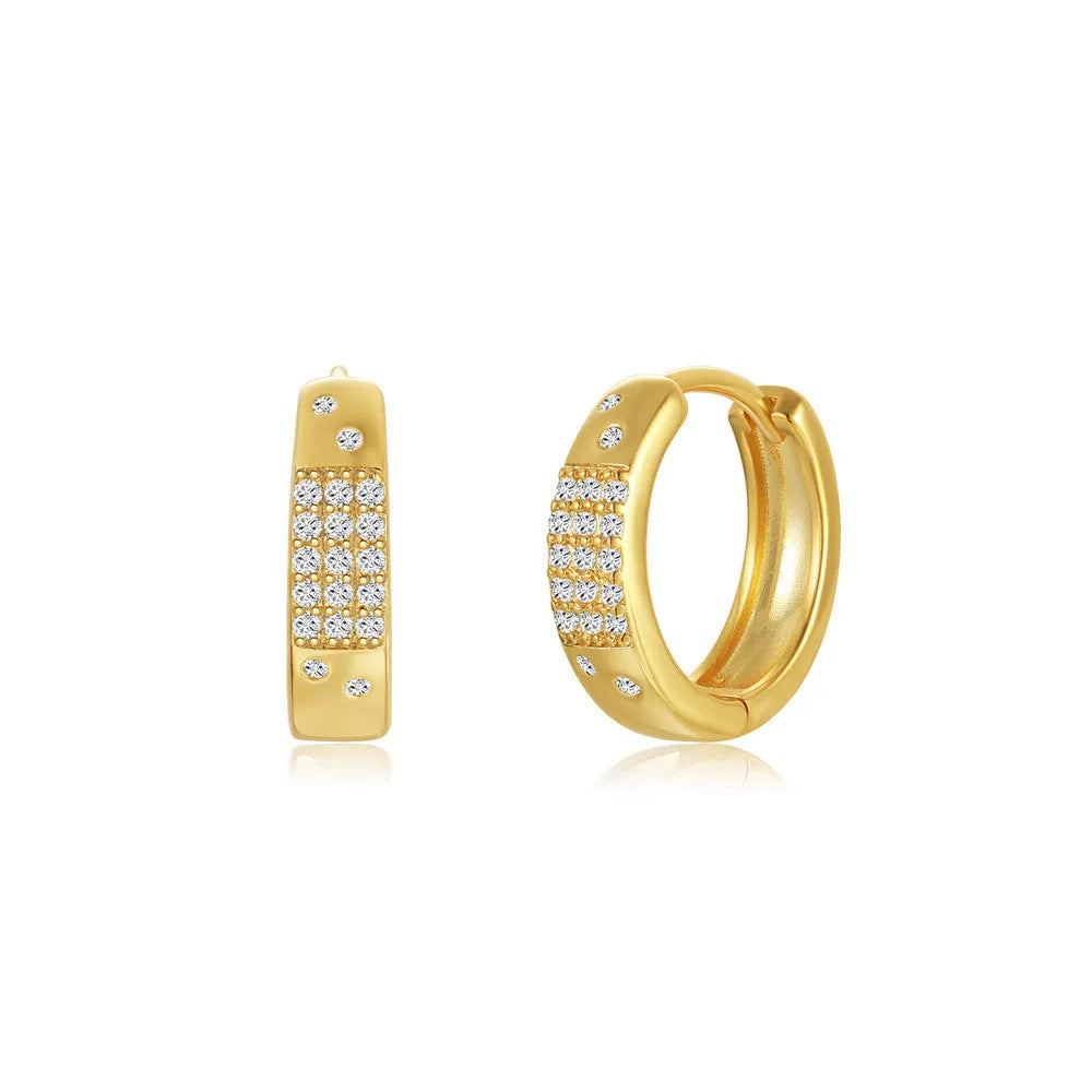 Gold tone brass diamond earclip earrings with geometric round shape and European styling