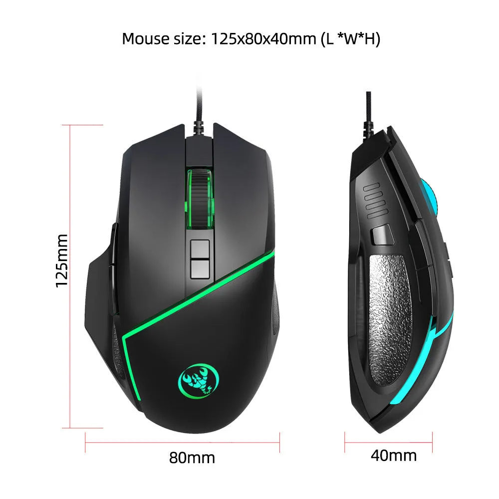 A876 black wired gaming mouse with 8 buttons and 7-colour breathing light