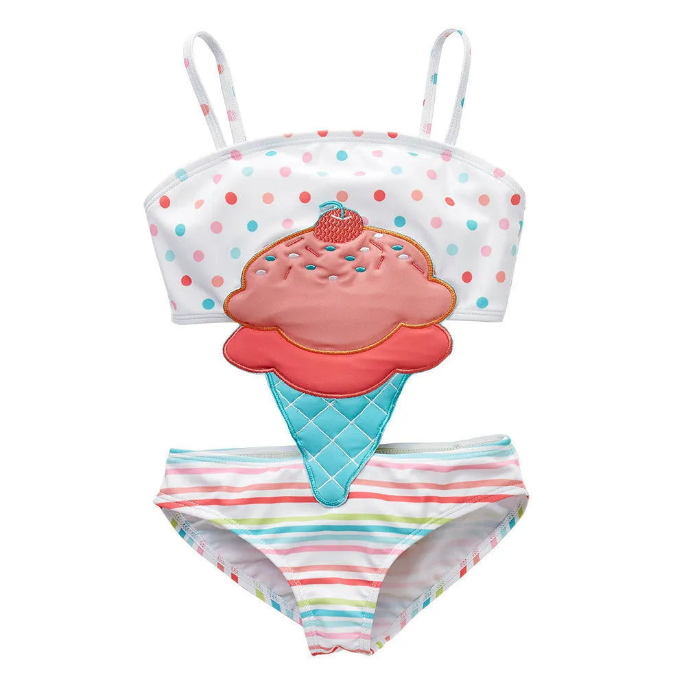 Baby girls watermelon print one-piece swimsuit in polyester fibre, front view, summer swimwear for toddlers
