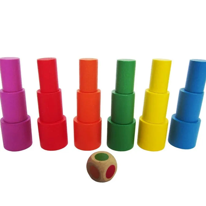Wooden Moon balance toy in blue and yellow colours for toddlers aged 2-4 years