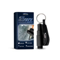 Mini car emergency escape hammer measuring 3.5 by 7.5 cm with seatbelt cutter blade