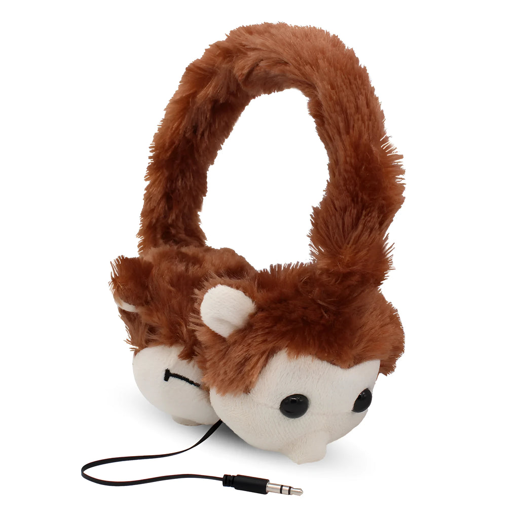 Hieha kids cartoon animal headphones with furry cushions and retractable cable in panda design