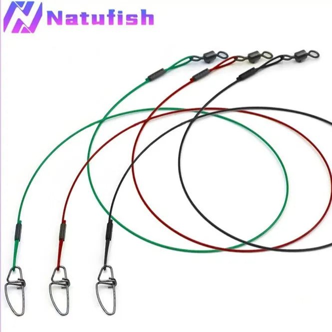 54cm anti-bite steel wire fishing double buckle pins in green, black and red colours