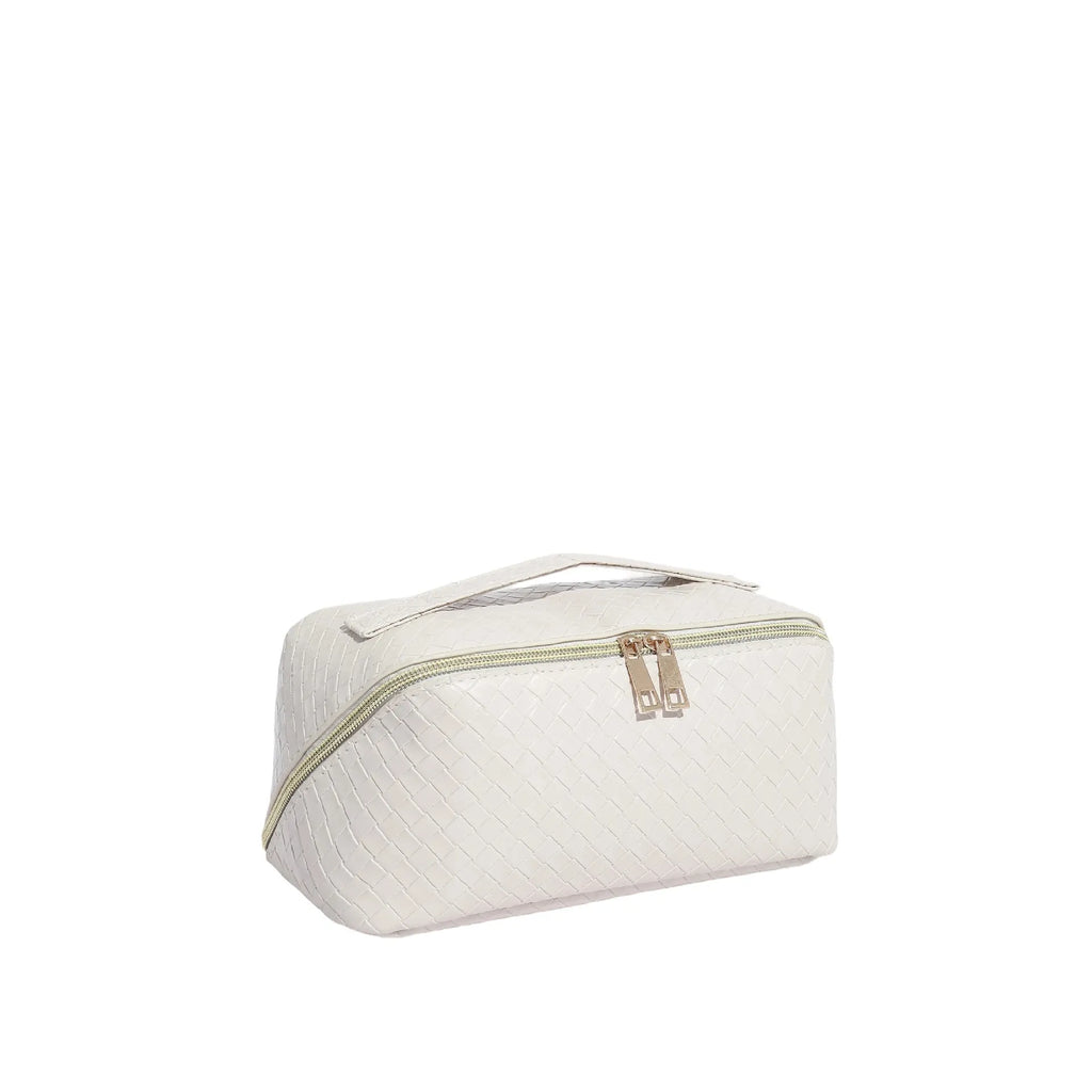 Waterproof large capacity multifunctional storage bag in pink, made from PU material, for cosmetics and daily use