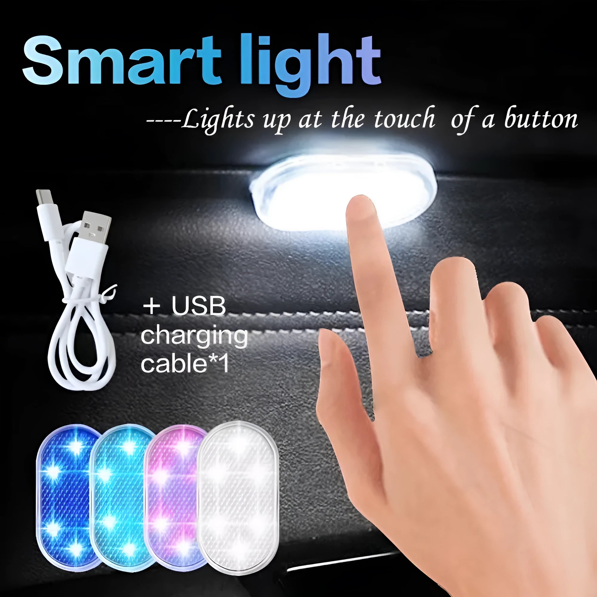 Car interior LED induction reading light with touch control in white, blue, ice blue, and pink purple colours