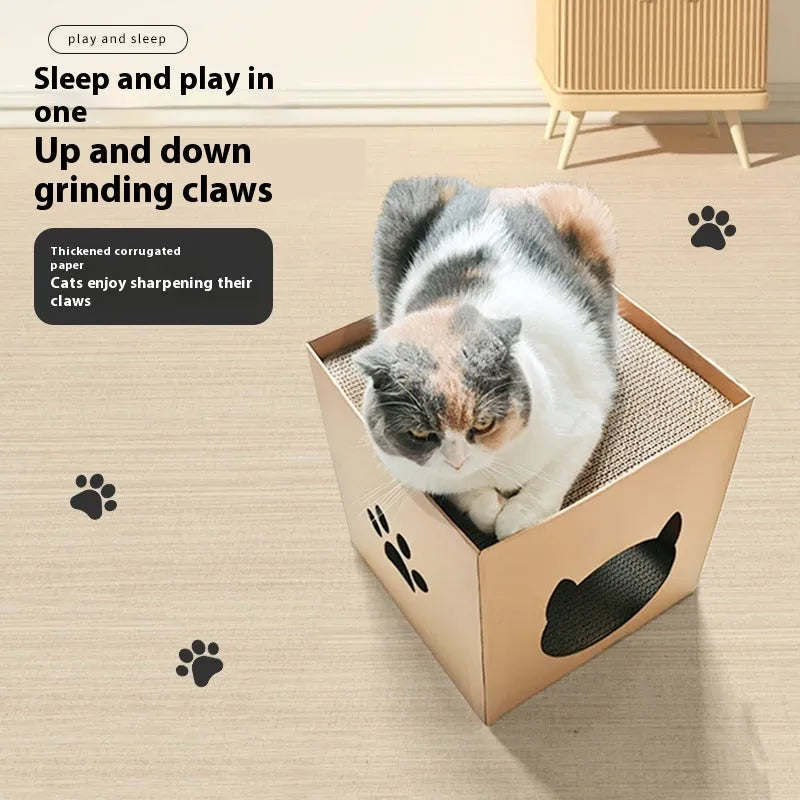 Vertical cat scratch board made from corrugated cardboard measuring 30 cm square