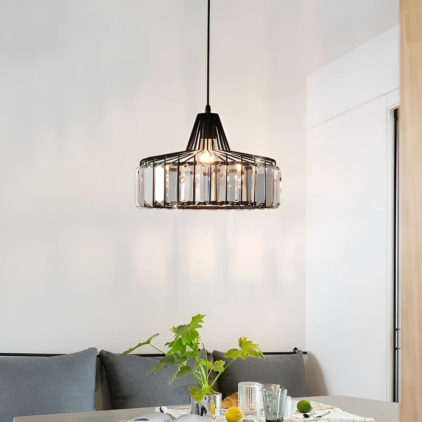 Modern crystal chandelier drop light in gold finish with LED colour change settings