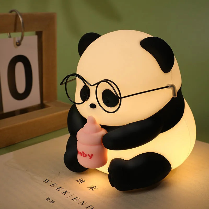 Flower Panda colourful silicone pat lamp night light with cartoon design