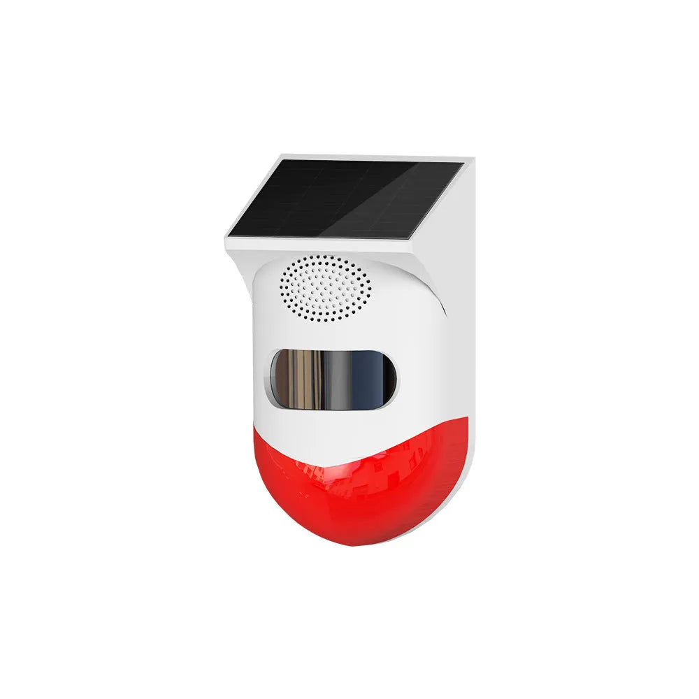 Solar-powered wireless security alarm with infrared sensor for outdoor property protection