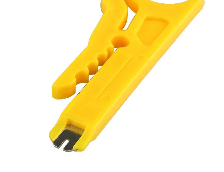 Yellow mini portable wire stripper with 0.6mm stripping diameter and snap-in metal blade holder
