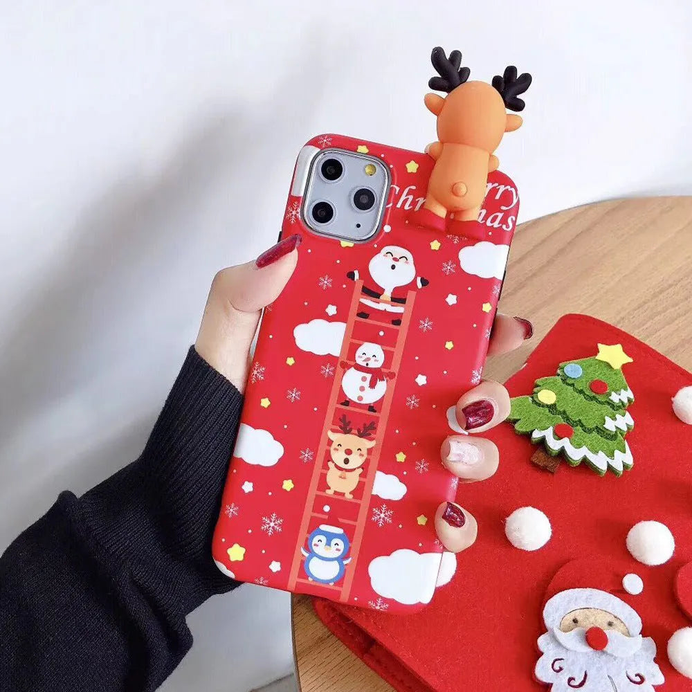 Christmas-themed silicone phone case for iPhone with festive design in four colour options