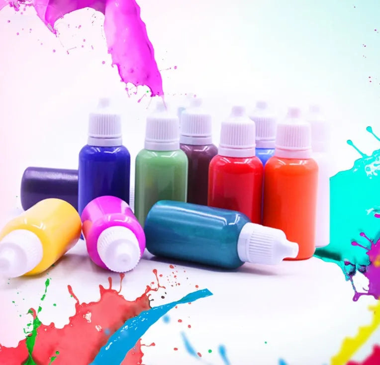 Hand painted doodle educational toys art kit with six gouache pigment pots, paper, and stirring rods.