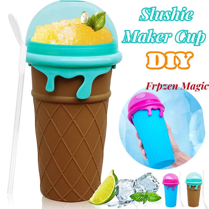 Blue 500ml silicone slushy maker cup with squeeze design for homemade smoothies