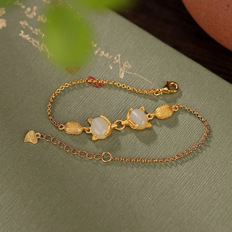 Retro women's bracelet with 925 silver chain and choice of jasper or Hetian jade pendant