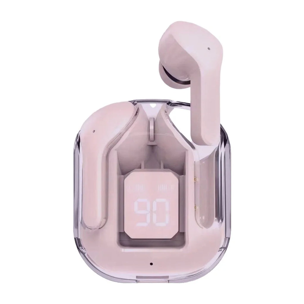 Transparent space capsule case Bluetooth earphones with digital display screen in six colour options