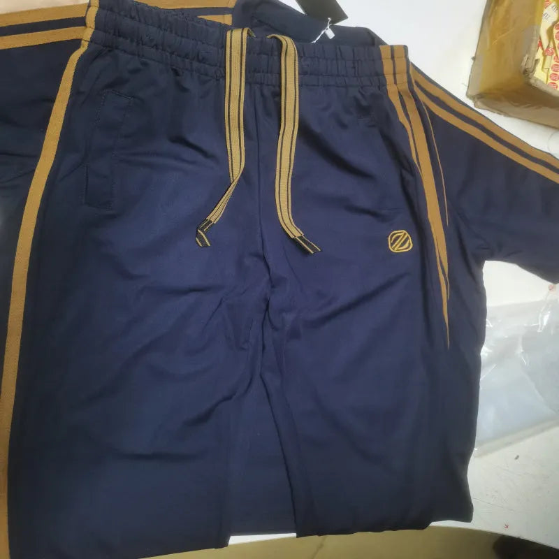 Men's blue ice silk style short sleeve suit set with top and trousers for sports wear