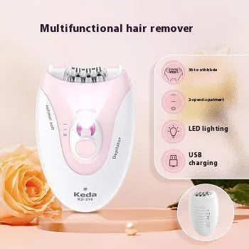 USB powered electric hair removal epilator device in KEDA-216 colour with brush cleaning system