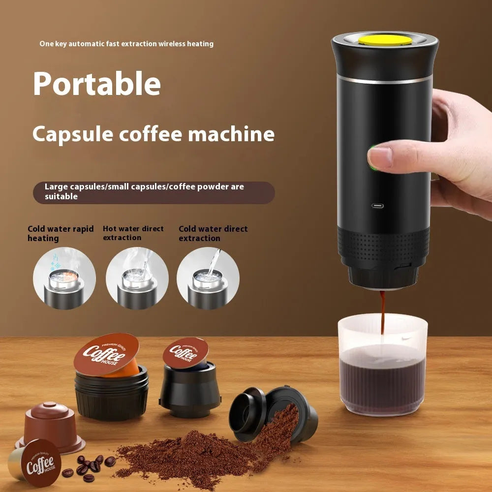 Portable 3-in-1 electric espresso machine for capsules and ground coffee in multiple colours