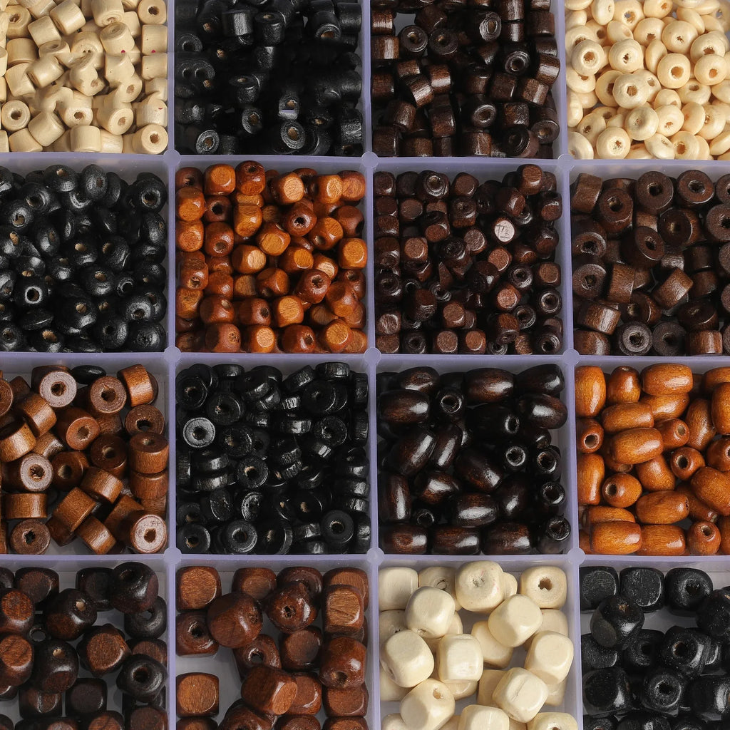 Mixed colour solid wood beads for DIY vintage jewellery making with ethnic style
