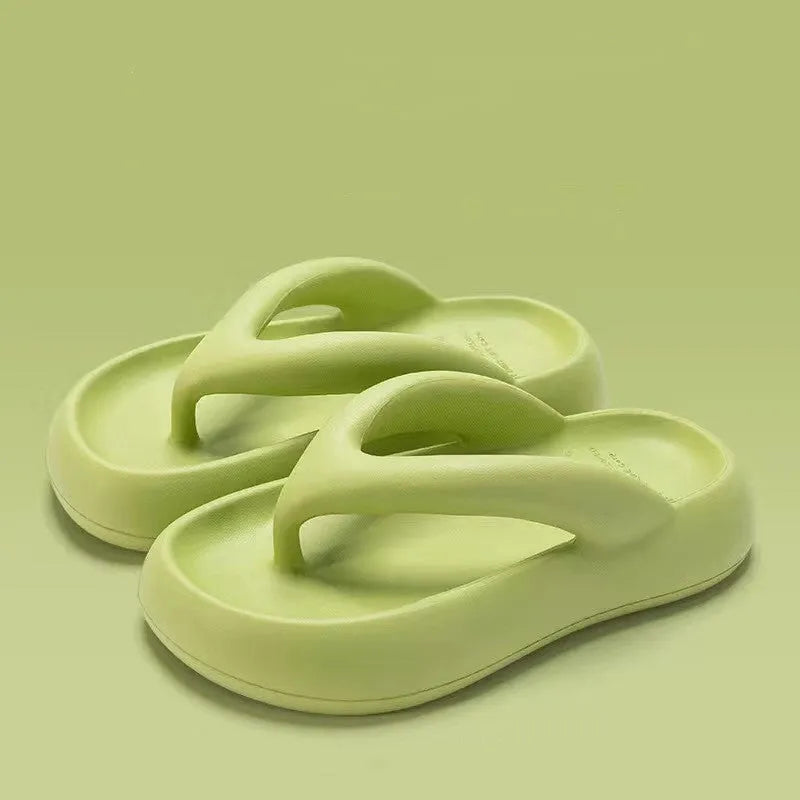 Thick-soled EVA flip-flops with decorative bow in black, green, pink, rose red, or white