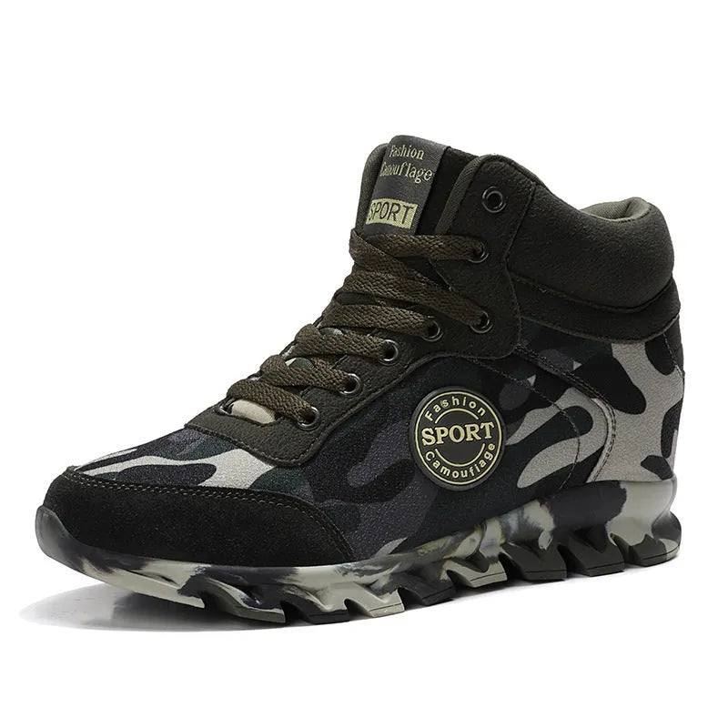 Women's green camouflage canvas sneakers with increased rubber sole
