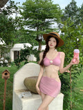 Women's three-piece bikini swimsuit in black or pink for swimming and hot springs