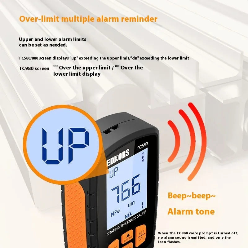 Black TC880 coating thickness gauge with iron and aluminium calibration substrates and portable bag for car paint measurement