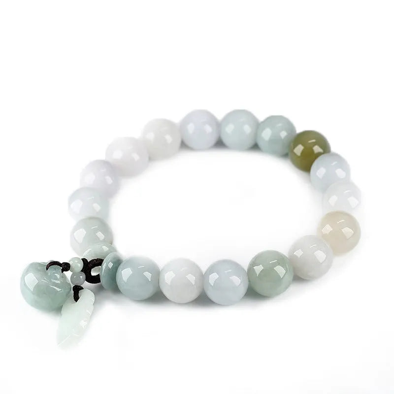 Natural jade Buddhist prayer bracelet with geometric beads and hanging charm pendant