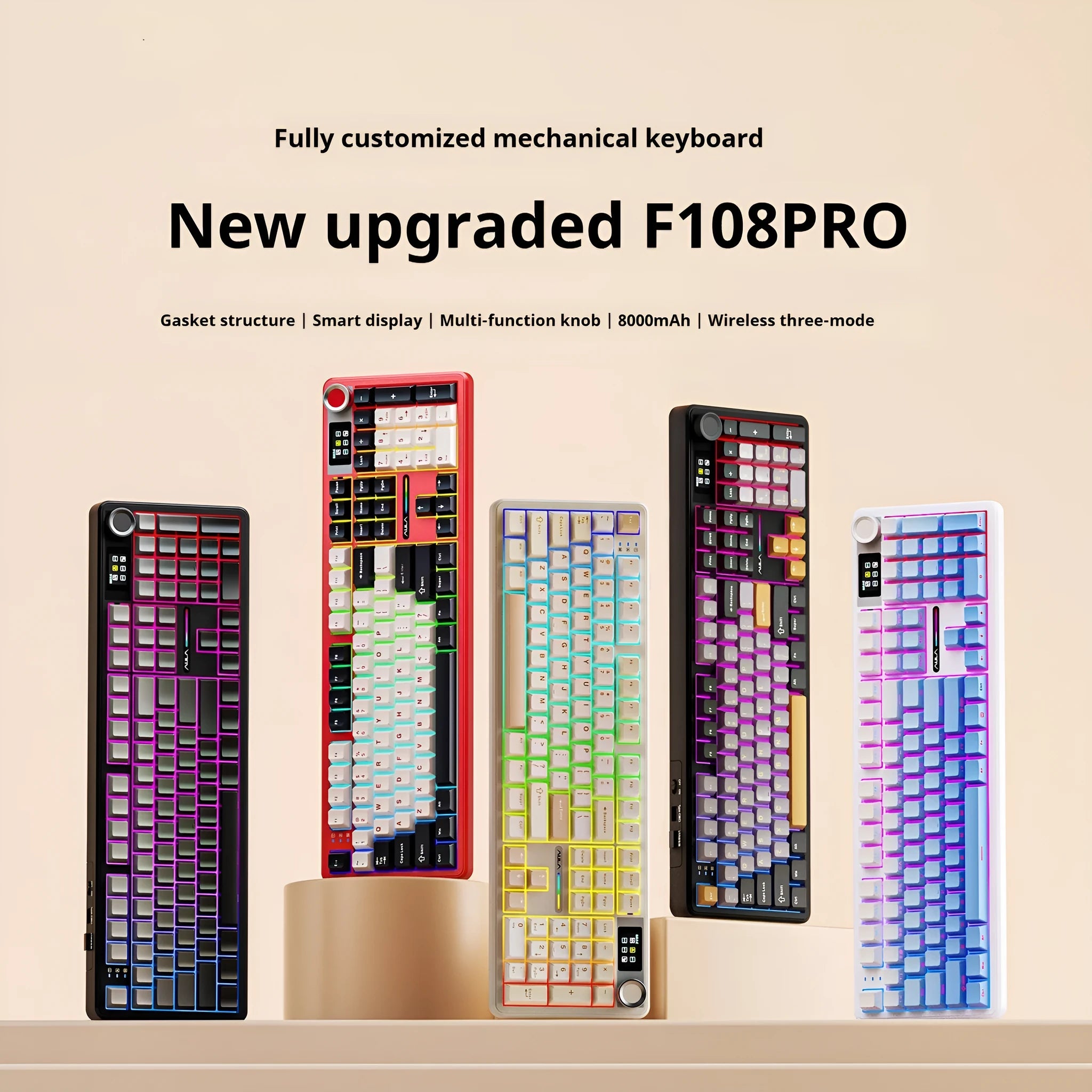 Tarantula F108pro wireless three-mode mechanical keyboard in a selected colour variant with keycaps.
