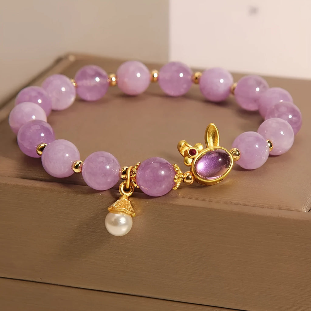 Purplish red jade hare head crystal bracelet with adjustable design for wrist wear