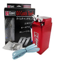 Square red aluminium engine oil breathable pot with 6cm upper and 8cm lower diameter on dark background