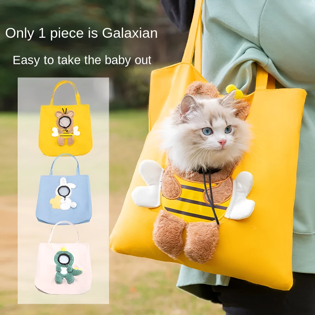 Little Bee Design canvas pet carrier shoulder bag with safety zippers and 3D animal pattern