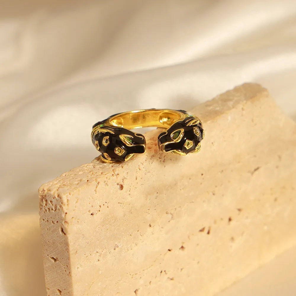 Black cheetah pattern geometric open ring for women in No 7 size