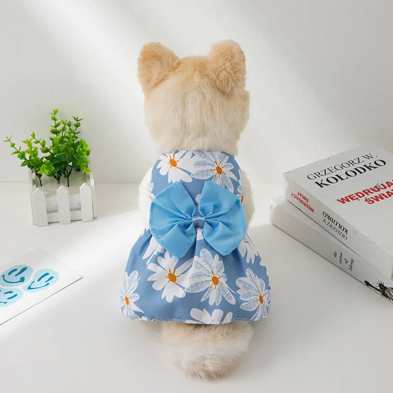 Ultra-thin pet dress with floral butterfly knot princess design in multiple bow colour options