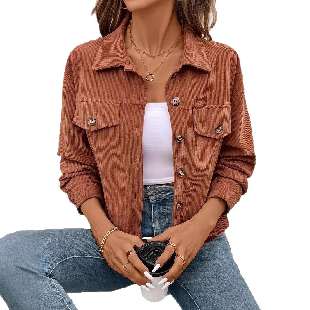 Women's retro artistic polyester shirt coat jacket in loose fit with long sleeves