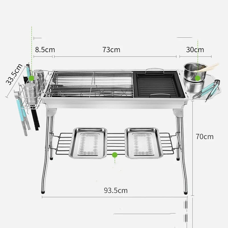Stainless steel portable folding barbecue oven shown in natural metal colour.
