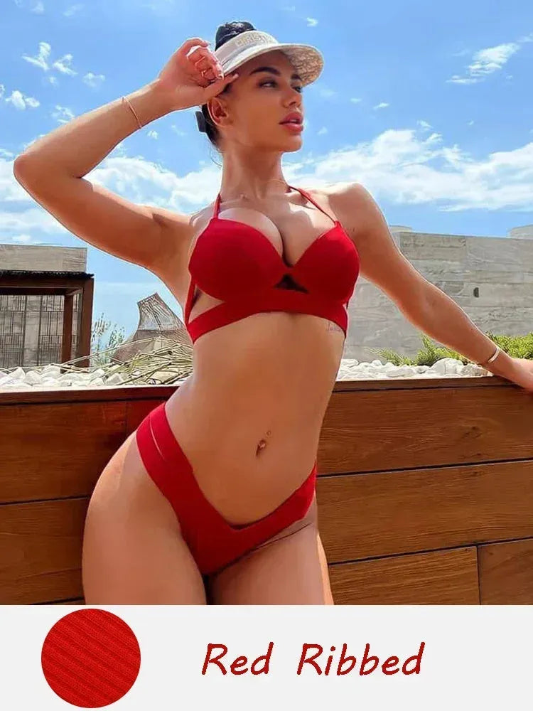 Women's backless skinny bikini swimwear in polyester fabric available in multiple colours