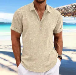 Men's light grey cotton blend cardigan with long sleeves shown on a hanger.