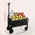 Collapsible heavy-duty metal garden wagon cart with storage box, shown folded and open.