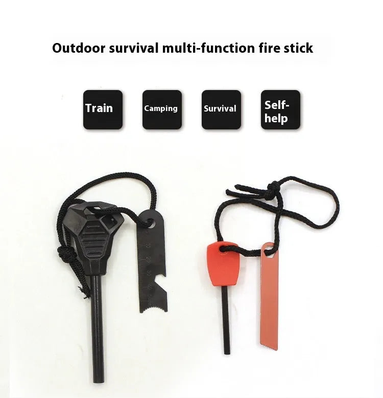 Black outdoor multifunctional flint with magnesium rod and stainless steel scraper tools