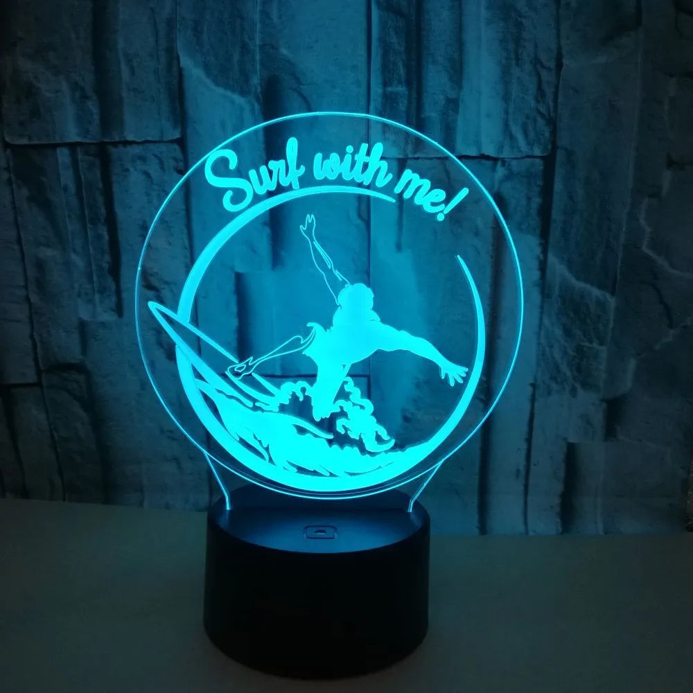 3D LED night lamp with crack pattern on acrylic panel, black ABS base, touch control