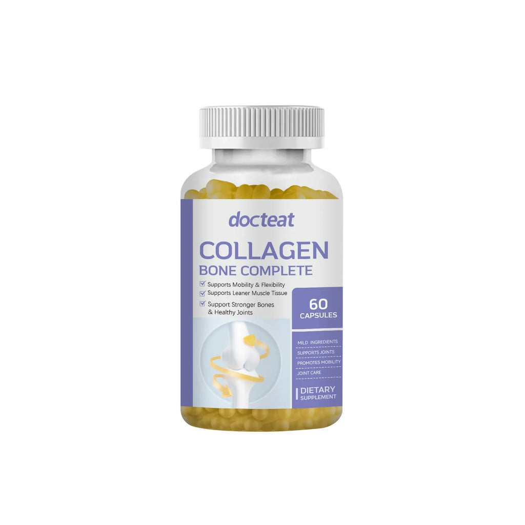 Marine collagen capsules with vitamins C, D3, K2 and calcium dietary supplement