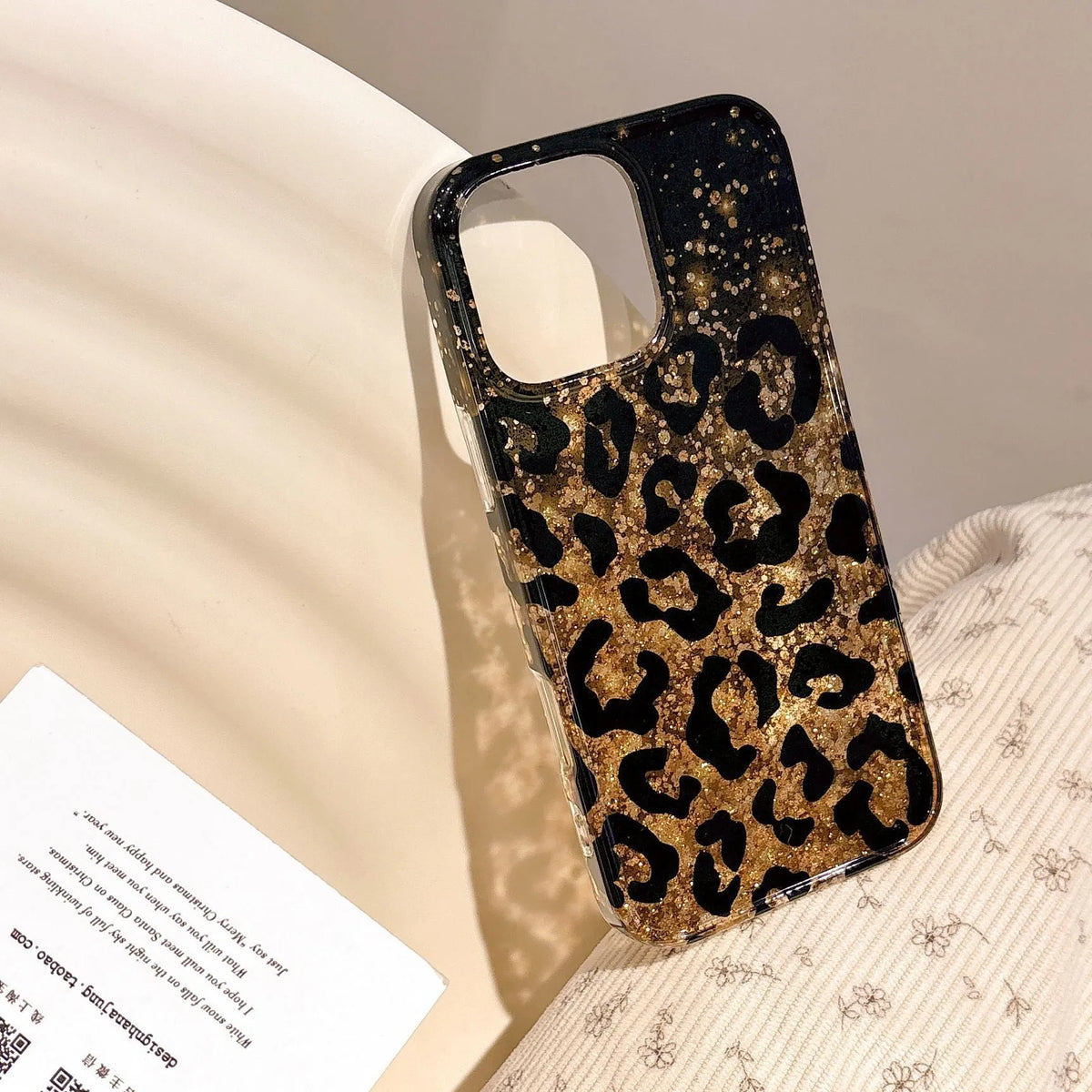 Black gold leopard print IMD phone case for iPhone 13 Pro Max, anti-fall design, personalised hot girl style