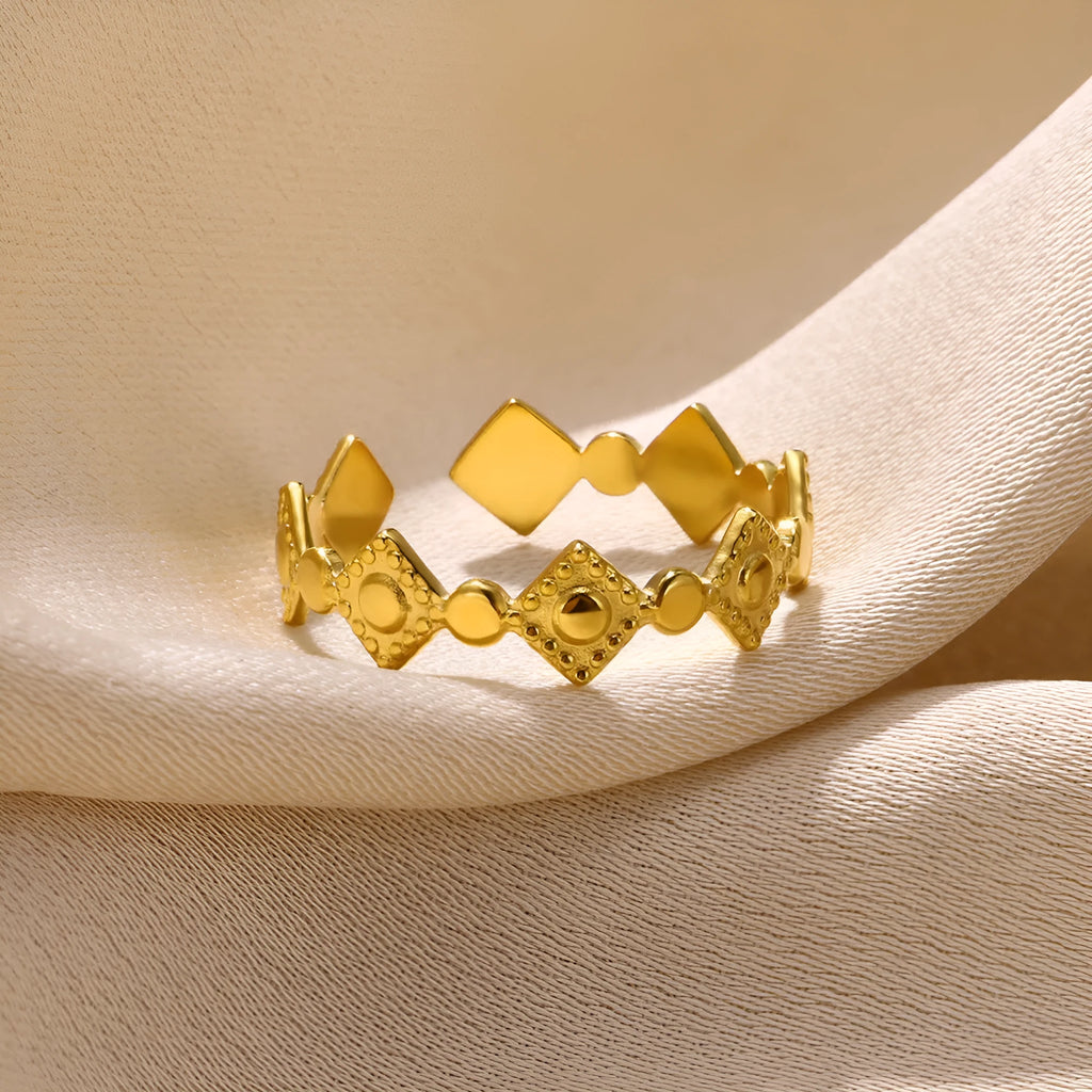 Golden diamond coloured titanium steel geometric women's ring