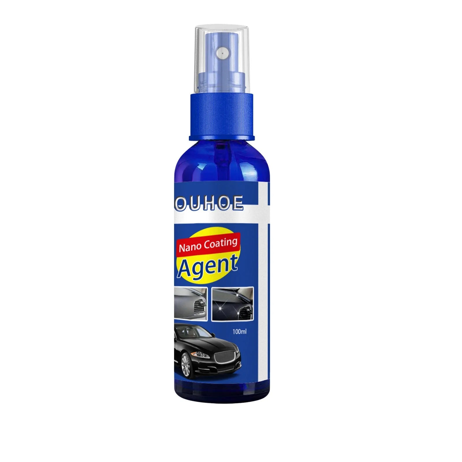 Car interior plastic renovation spray bottle with yellow sponge applicator for dashboard and trim restoration